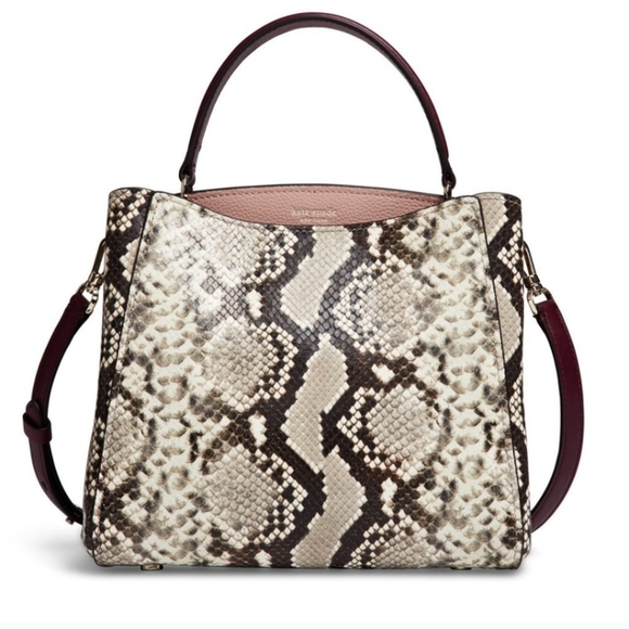 Kate Spade Fleur Embossed Small Top Handle Satchel Bag Snake Snakeskin - Picture 2 of 14